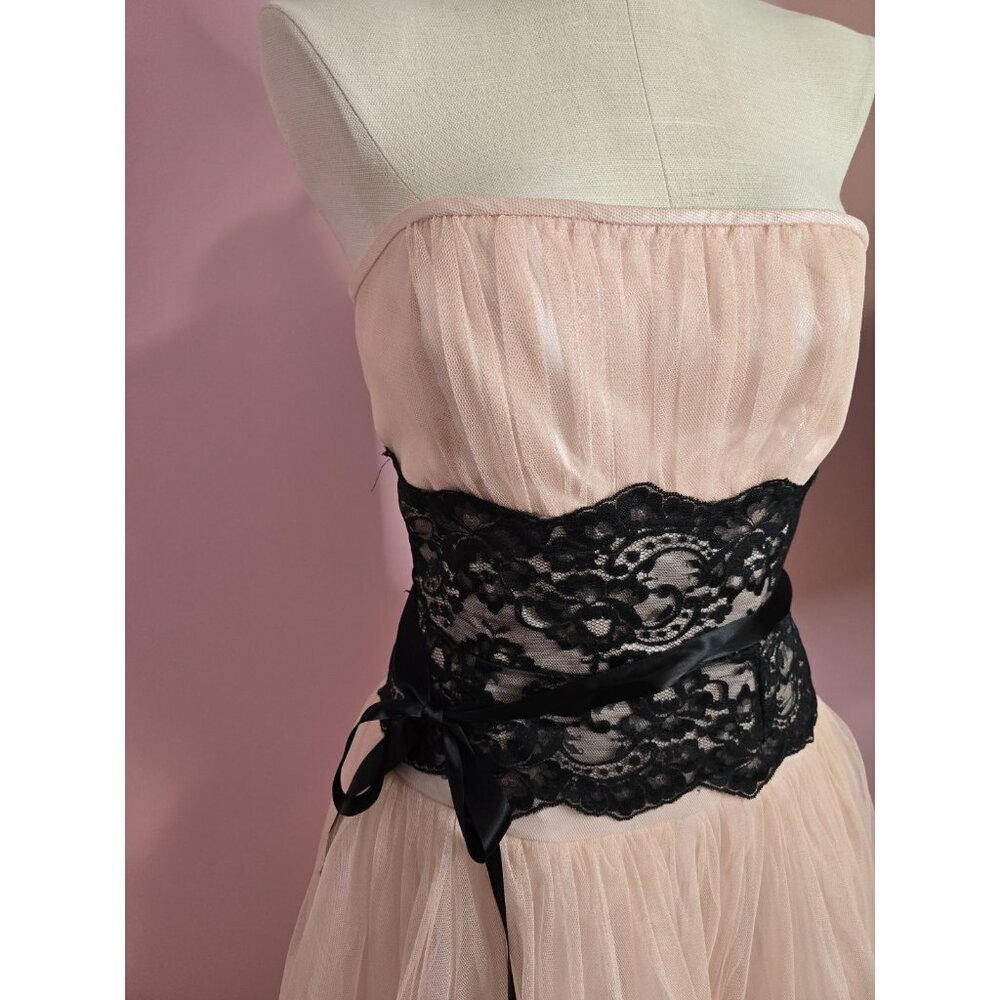 Vintage Gunne Sax by Jessica McClintock Strapless Blush Tulle Lace Gown Size 14 - Picture 7 of 16